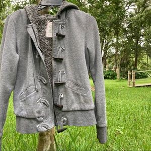 Roxy Fuzzy Inner Thick Warm Gray Zip Up Hoodie